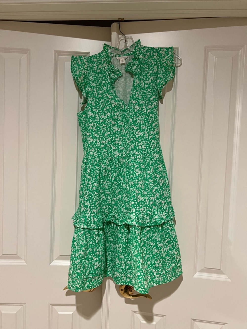 Caslon Green Floral Ruffle-Sleeve Tiered Dress